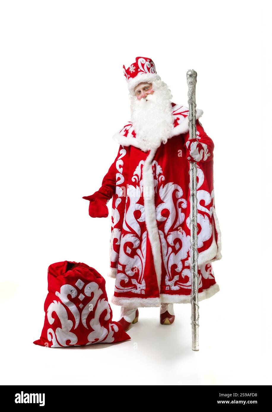 Vater Weihnachten vor weißem Hintergrund. Weihnachtsfeier Stockfoto