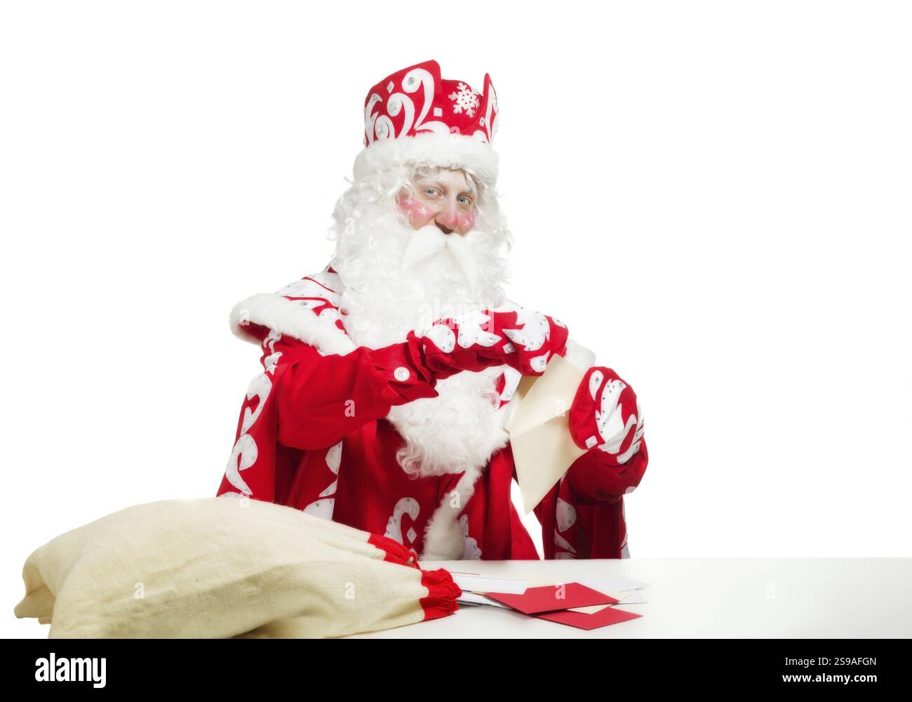 Vater Weihnachten vor weißem Hintergrund. Weihnachtsfeier Stockfoto