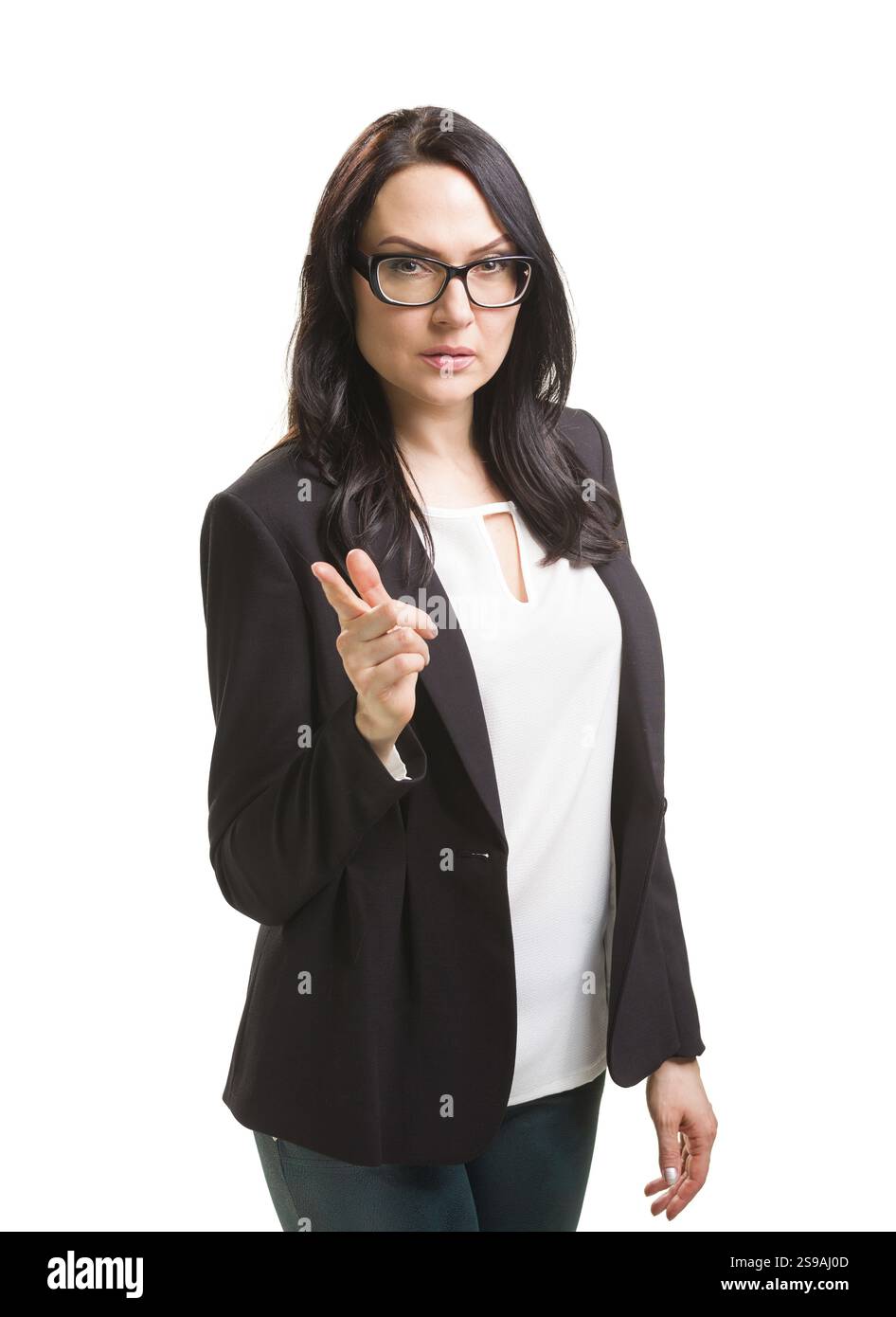Porträt einer wunderbaren jungen Geschäftsfrau vor weißem Hintergrund Stockfoto