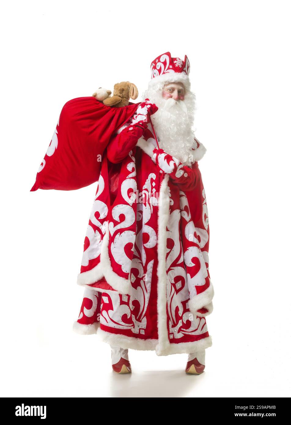 Vater Weihnachten vor weißem Hintergrund. Weihnachtsfeier Stockfoto