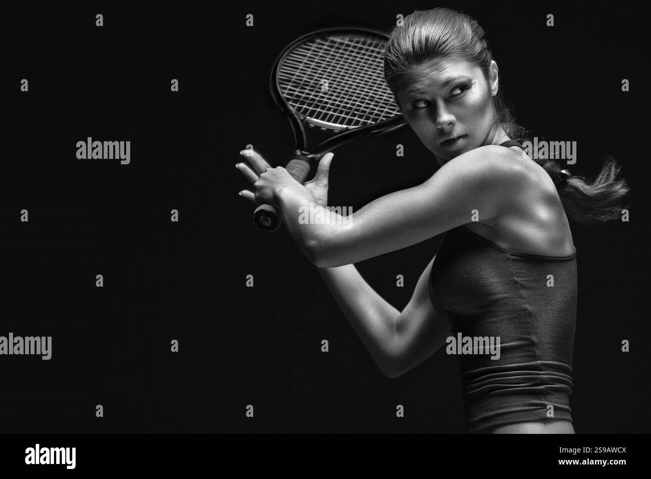 Porträt eines Tennisspielers mit Schläger, Russland, Europa Stockfoto