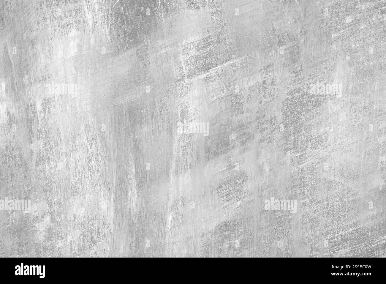 Beton, Putz, Stuckwandstruktur mit Pinselstrichen, weiße Oberfläche mit Pinselstrichen, gereifter, grungy, schäbiger Effekt. Strukturiertes Design Backgr Stockfoto