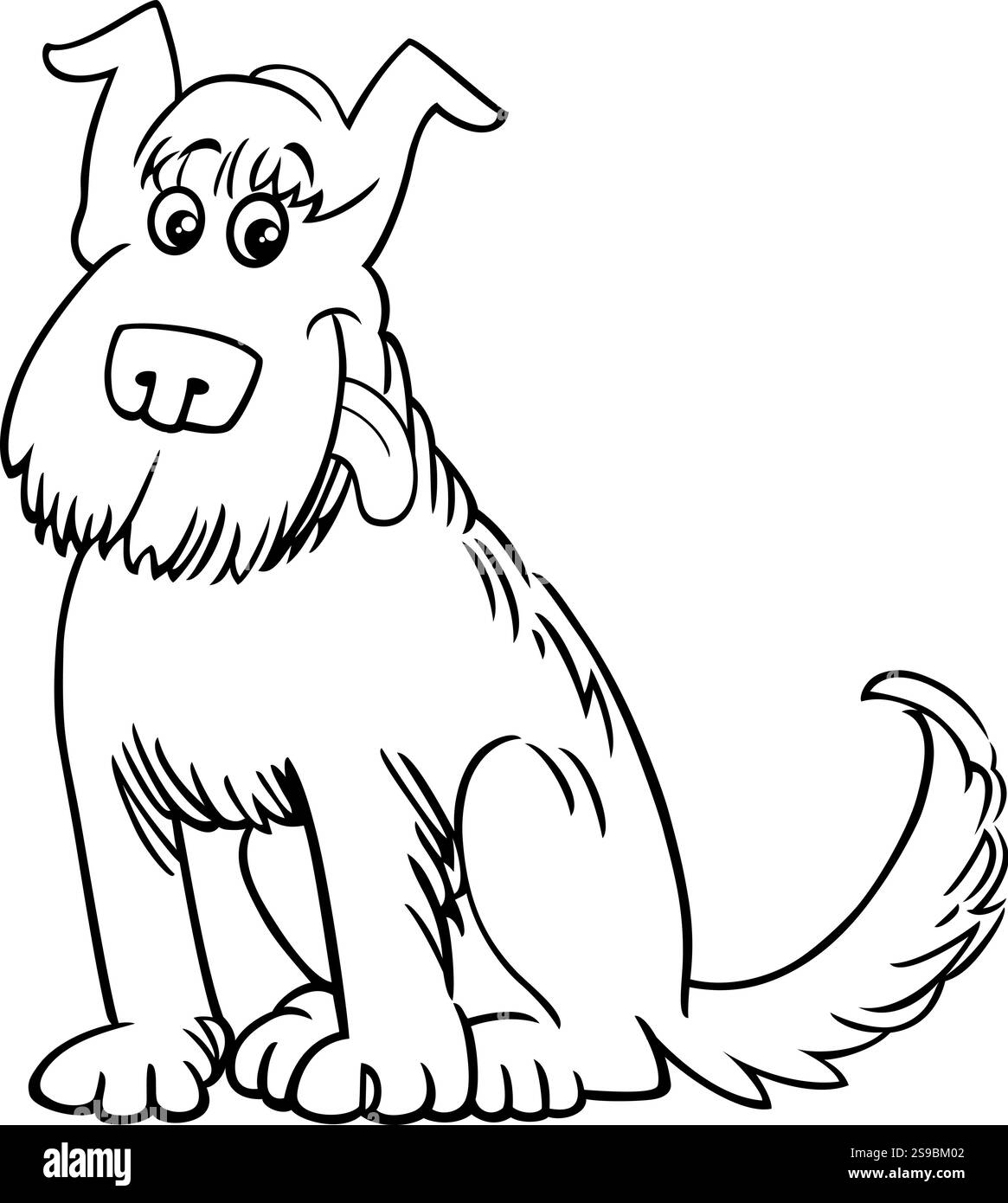Zeichentrickillustration der lustigen zotteligen Hund Comic Tierfigur Ausmalseite Stock Vektor