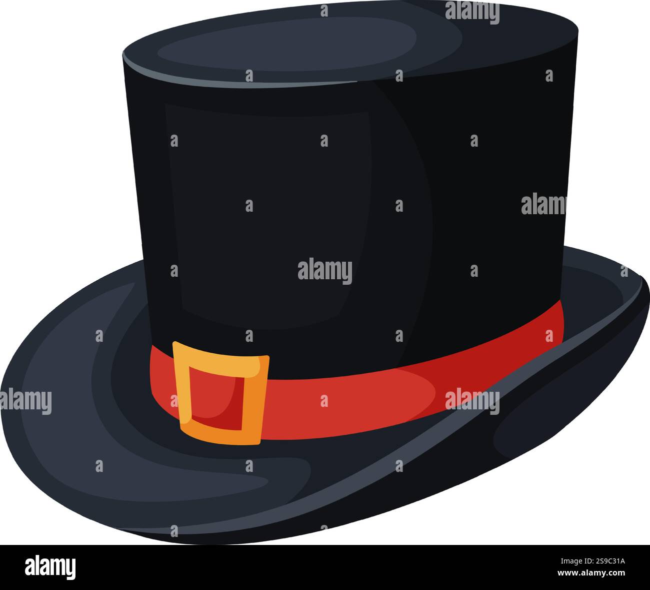 Stilvolle schwarze Kopfmütze mit leuchtendem rotem Band und glänzender goldener Schnalle symbolisiert Raffinesse und klassische Mode. Perfekt für formelle Gelegenheiten Stock Vektor