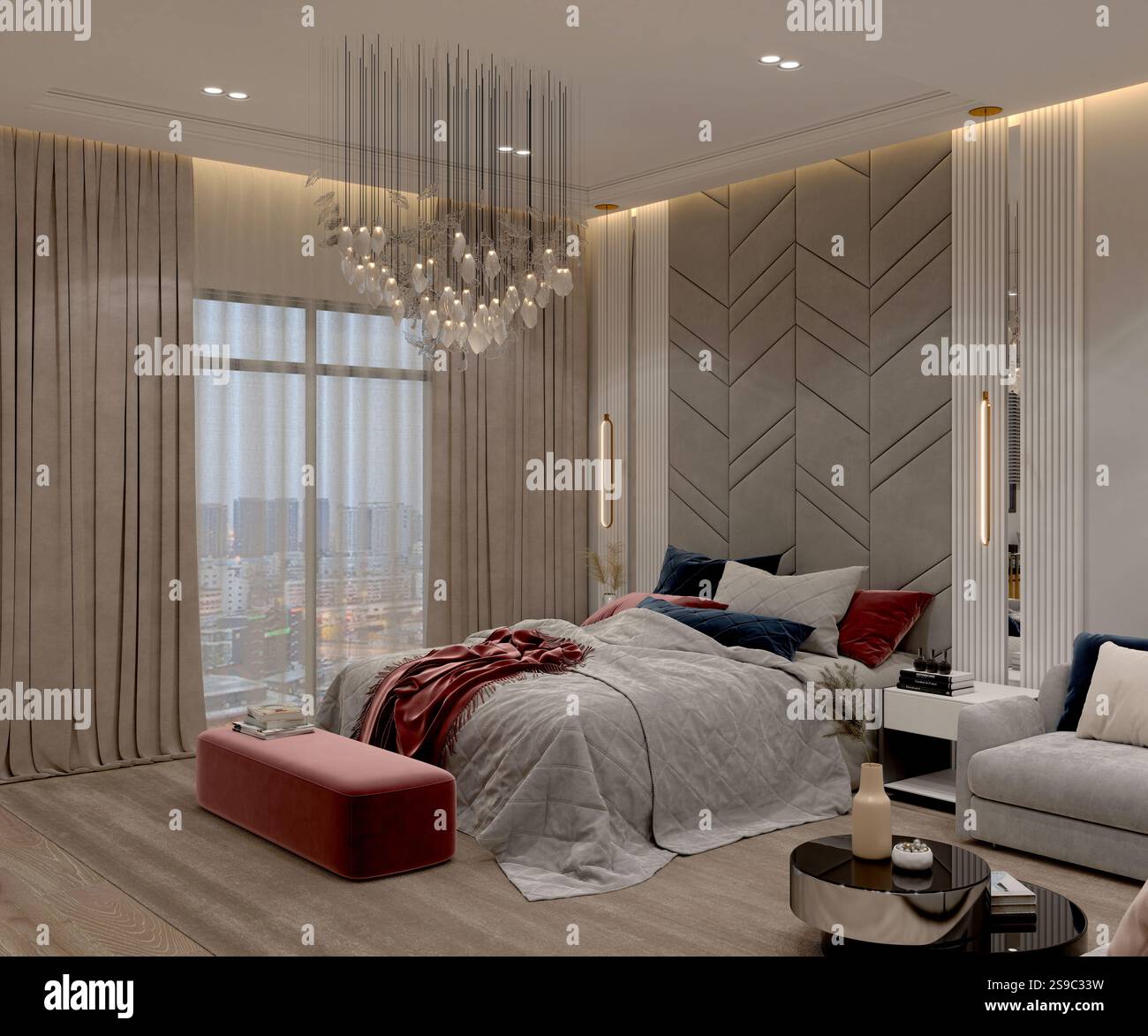 3D-Render von modernen Schlafzimmer Stockfoto