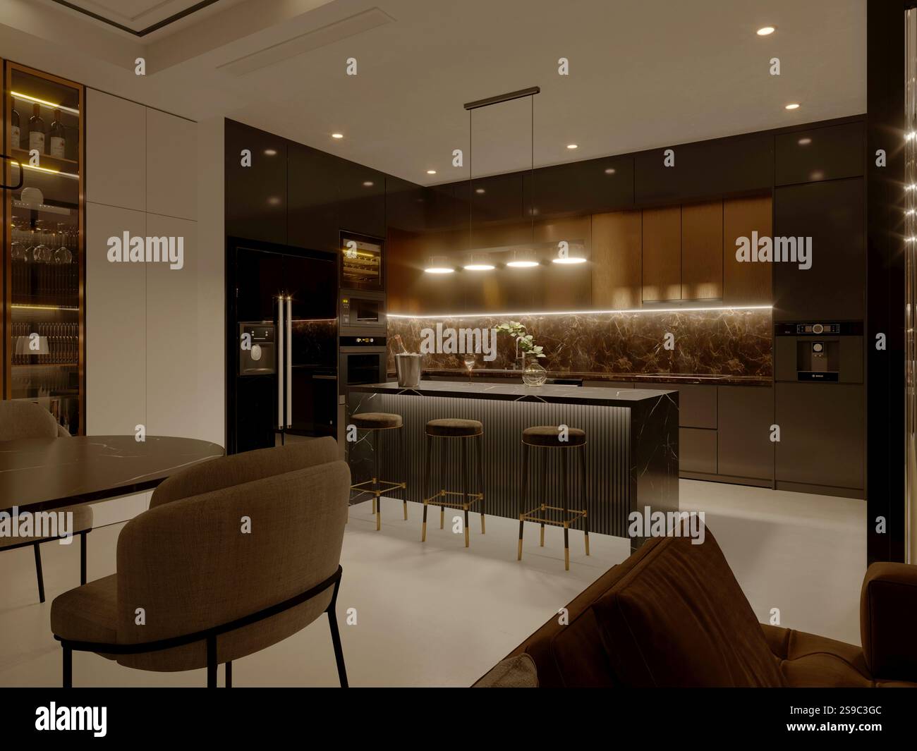 3D-Render von Wohnzimmer Stockfoto