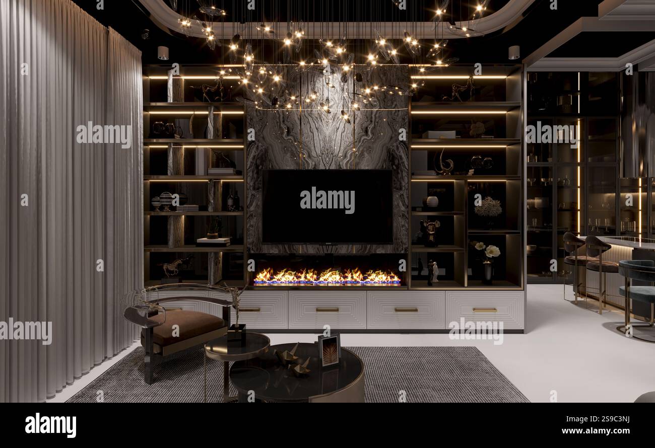 3D-Render von Wohnzimmer Stockfoto