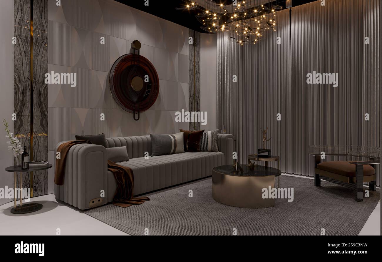 3D-Render von Wohnzimmer Stockfoto