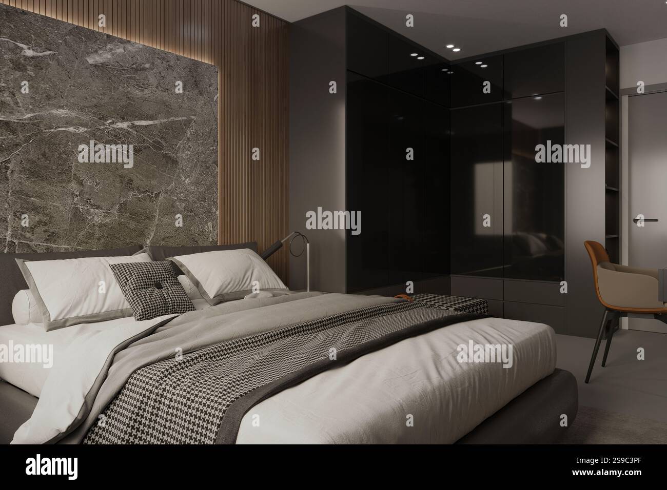 3D-Render von modernen Schlafzimmer Stockfoto