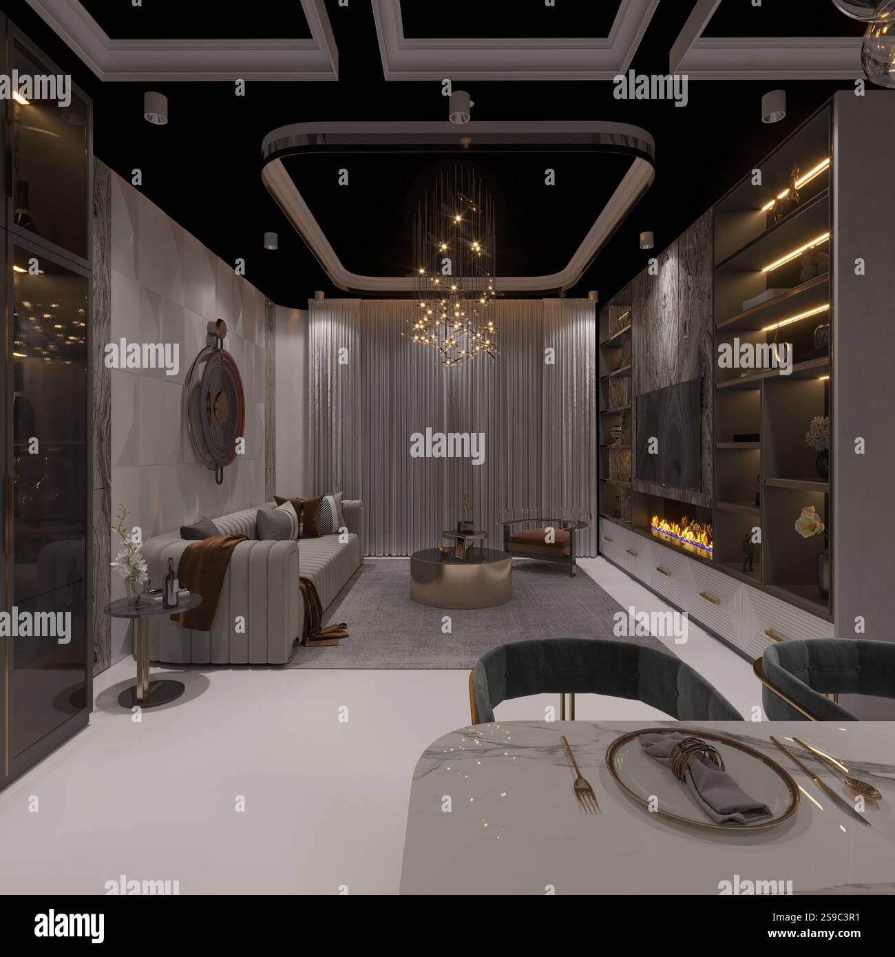 3D-Render von Wohnzimmer Stockfoto