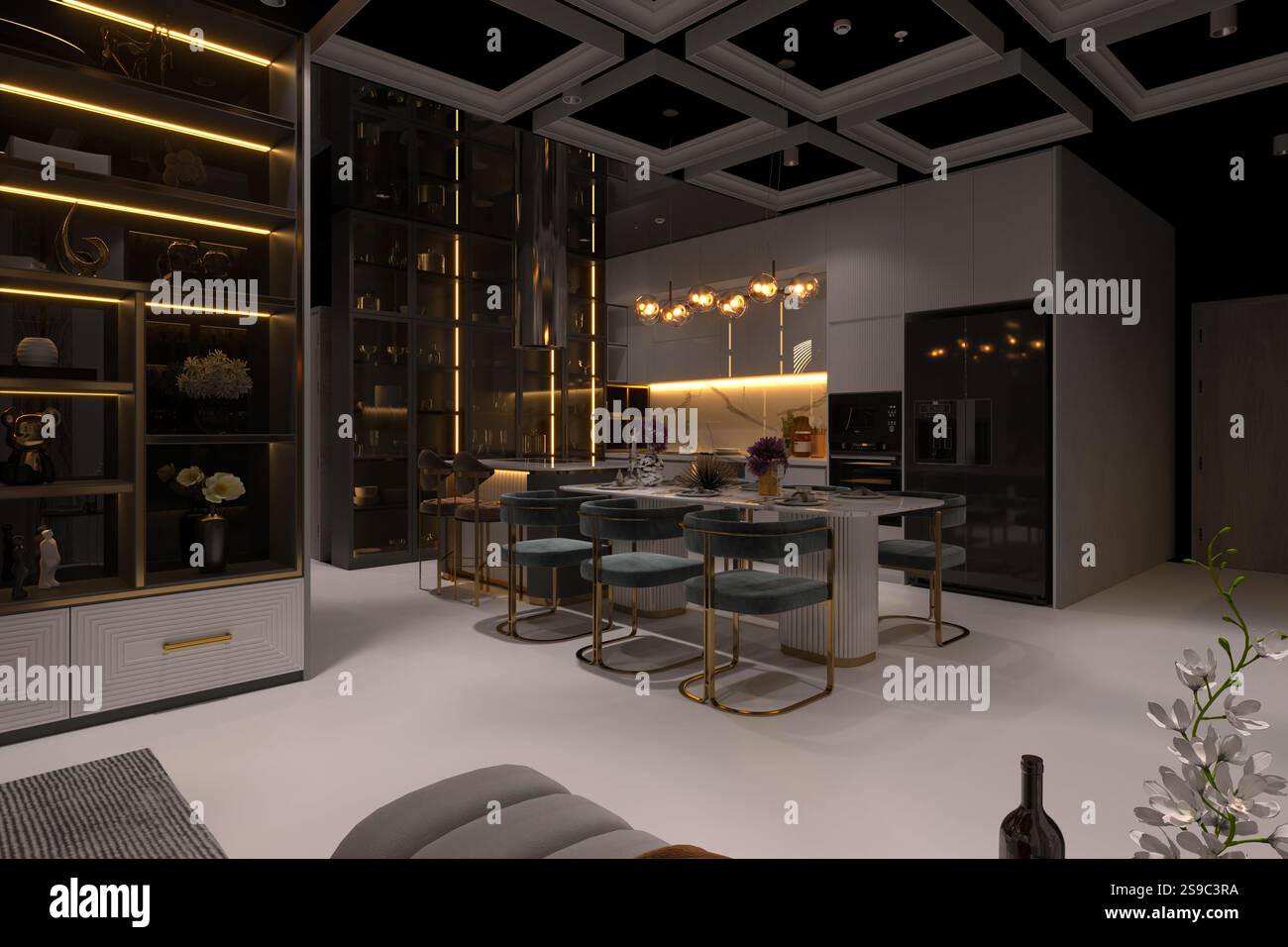 3D-Render von Wohnzimmer Stockfoto