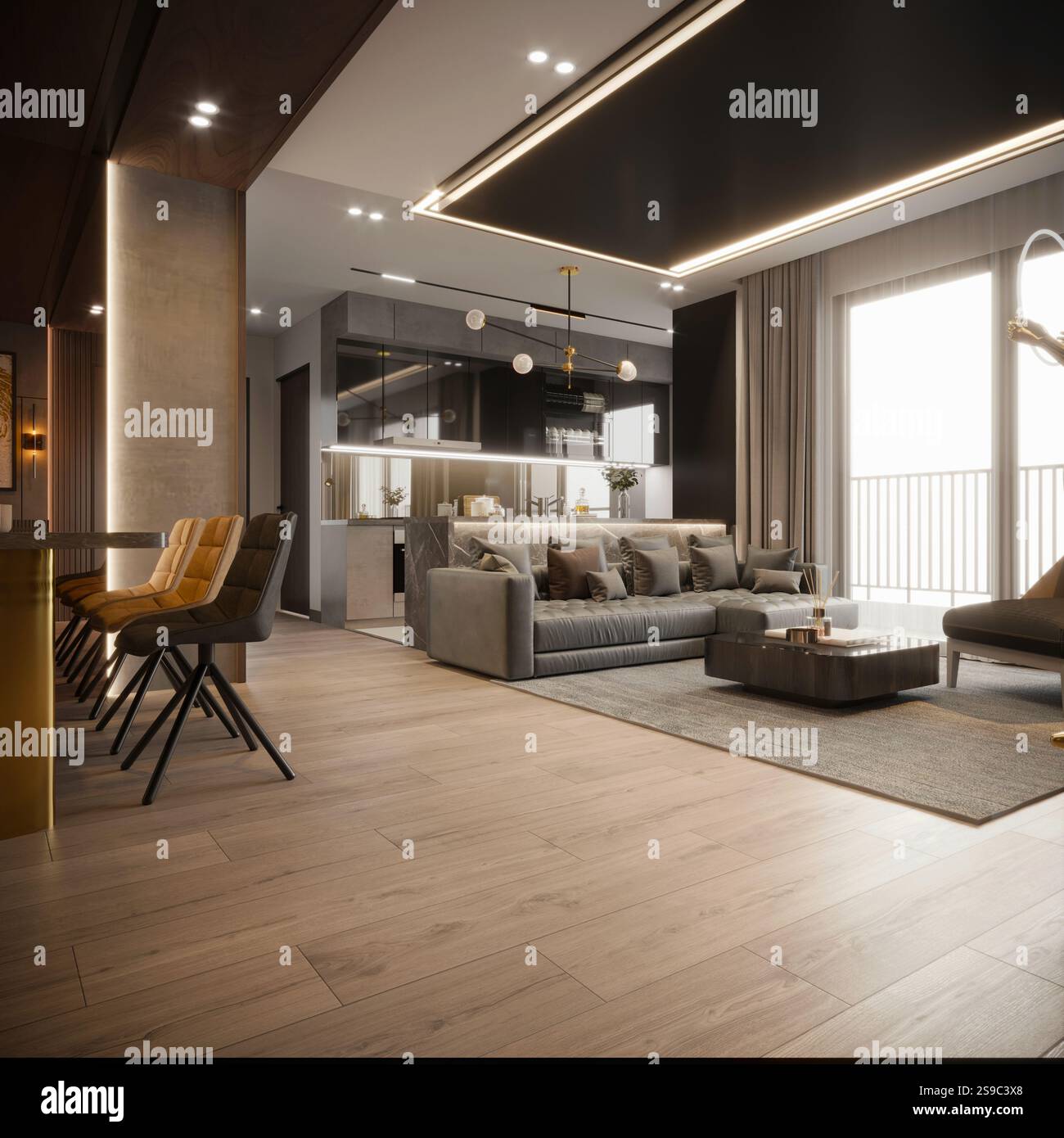 3D-Render von Wohnzimmer Stockfoto