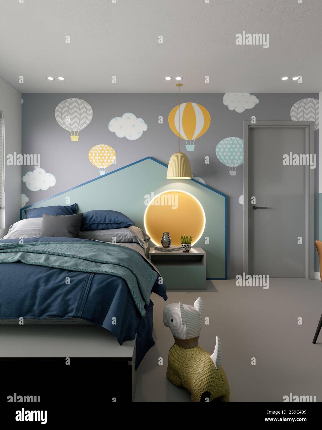 3D-Render von modernen Schlafzimmer Stockfoto