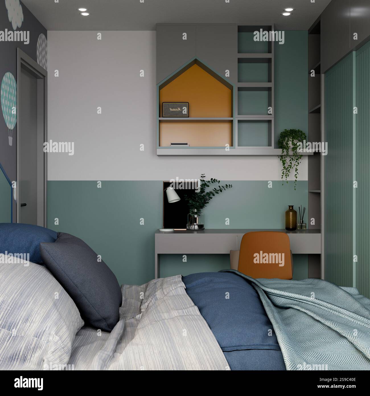 3D-Render von modernen Schlafzimmer Stockfoto