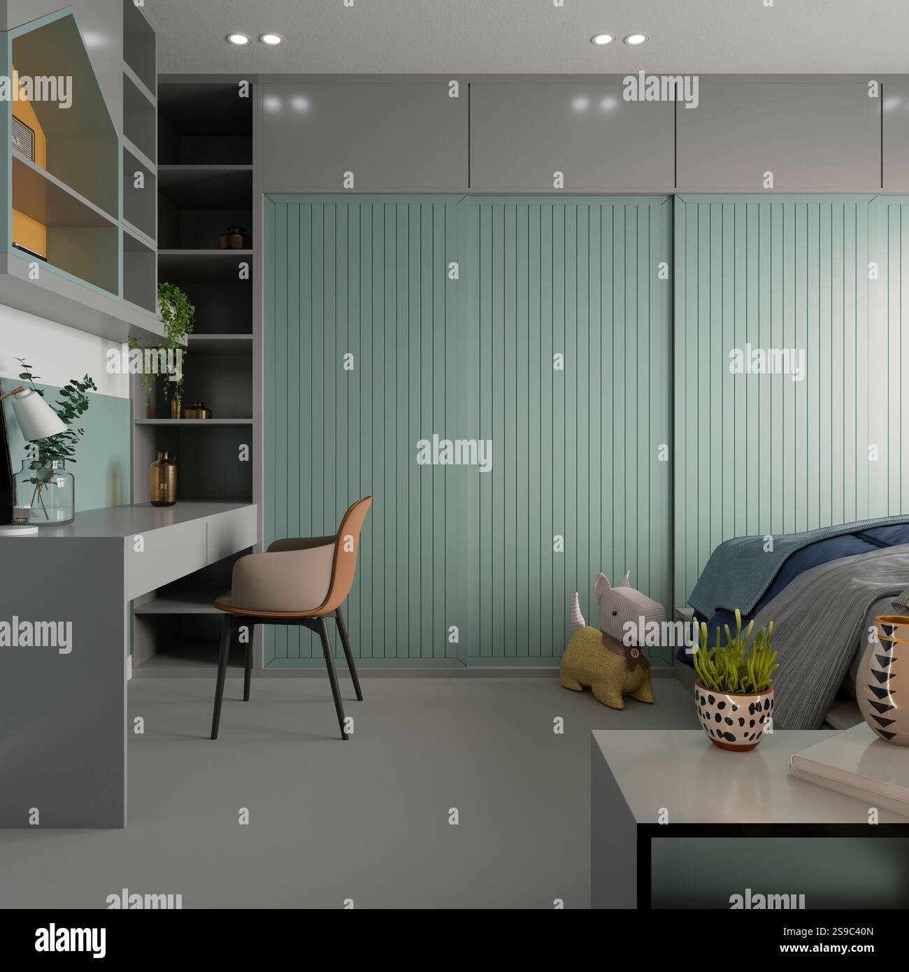 3D-Render von modernen Schlafzimmer Stockfoto