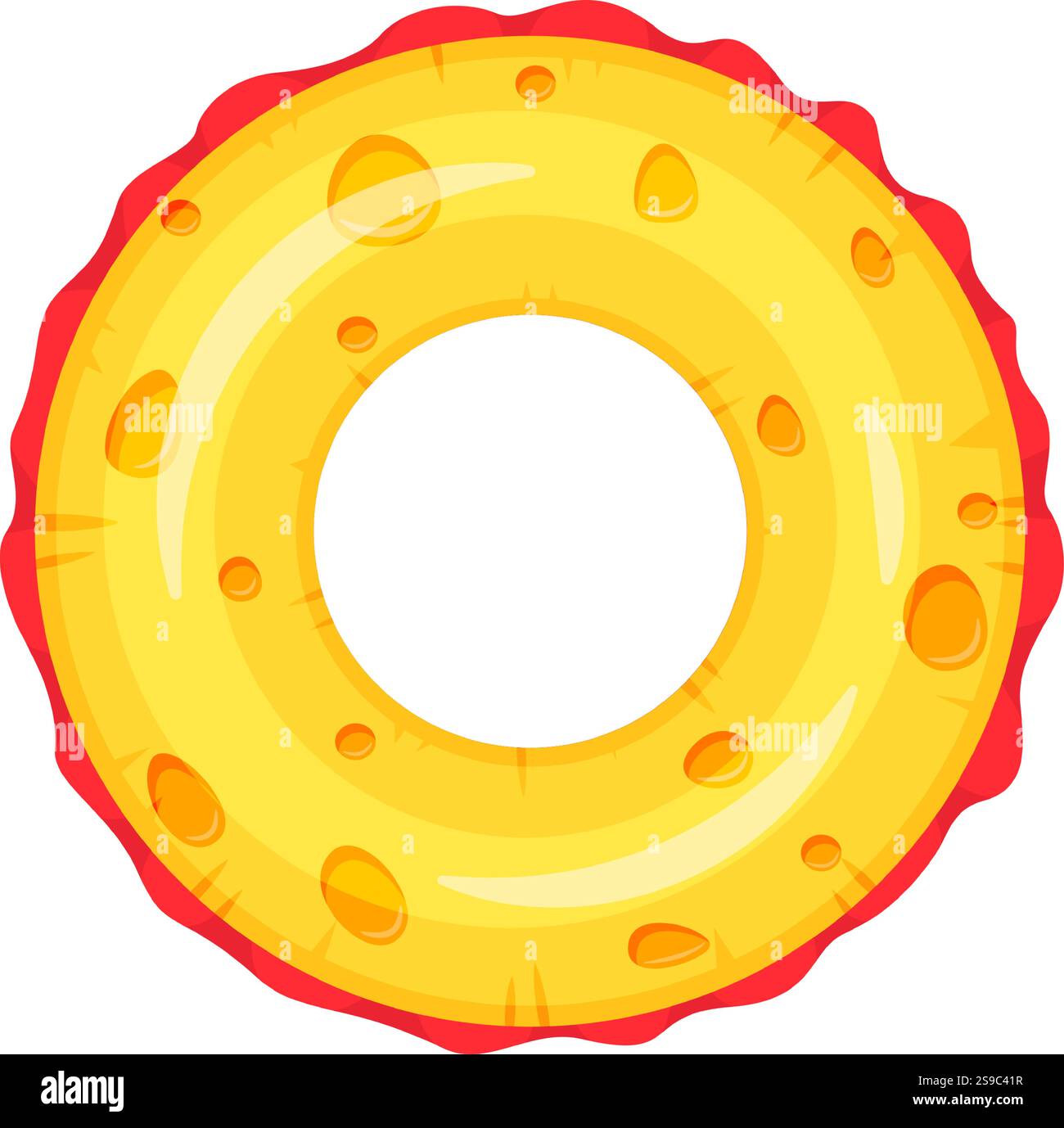 Aufblasbarer Ring mit Käsemuster, der auf dem Wasser schwimmt, bietet eine unterhaltsame und spielerische Möglichkeit, Sommeraktivitäten in Schwimmbädern, Stränden oder Seen zu genießen Stock Vektor