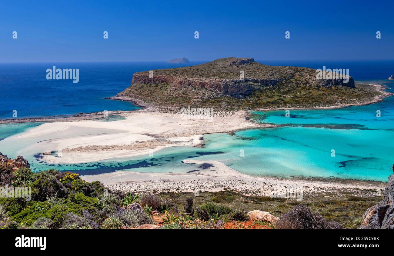 Strand von Balos, Halbinsel Gramvoussa, Präfektur Hania, Kreta. Griechenland Stockfoto
