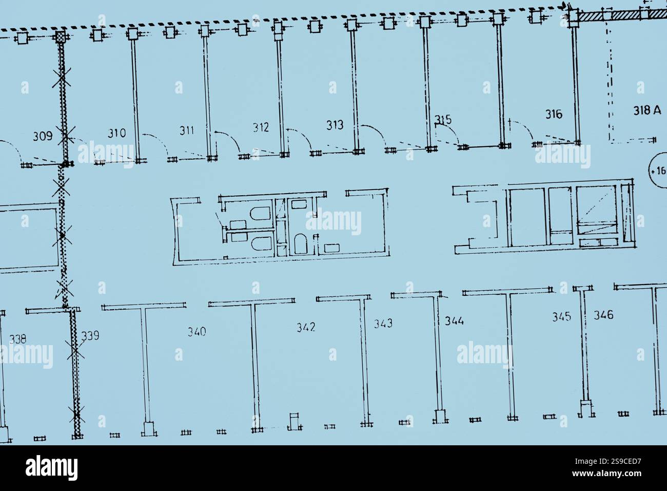 Architektonischer Hintergrund. Teil des Architekturprojekts, Architekturplan eines Büros Stockfoto