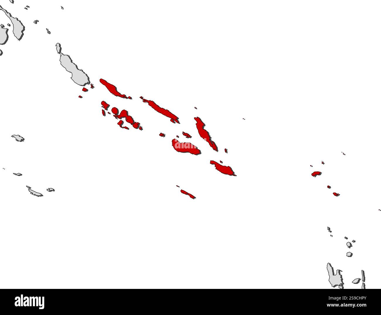 Karte der Salomonen und der nahe gelegenen Länder, Salomonen sind rot hervorgehoben. Stock Vektor