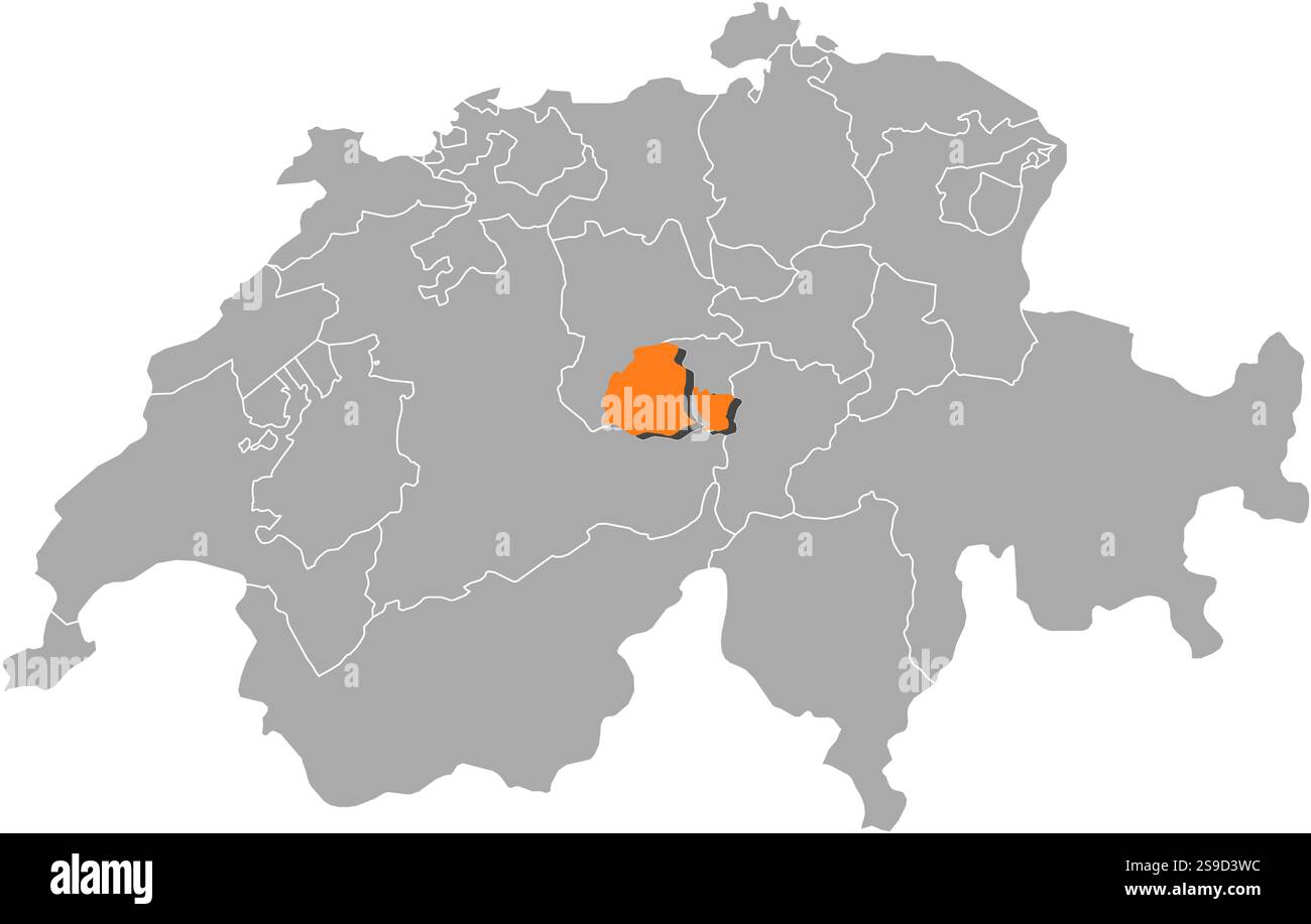 Karte von Swizerland mit den Provinzen, Obwalden ist orange hervorgehoben. Stock Vektor