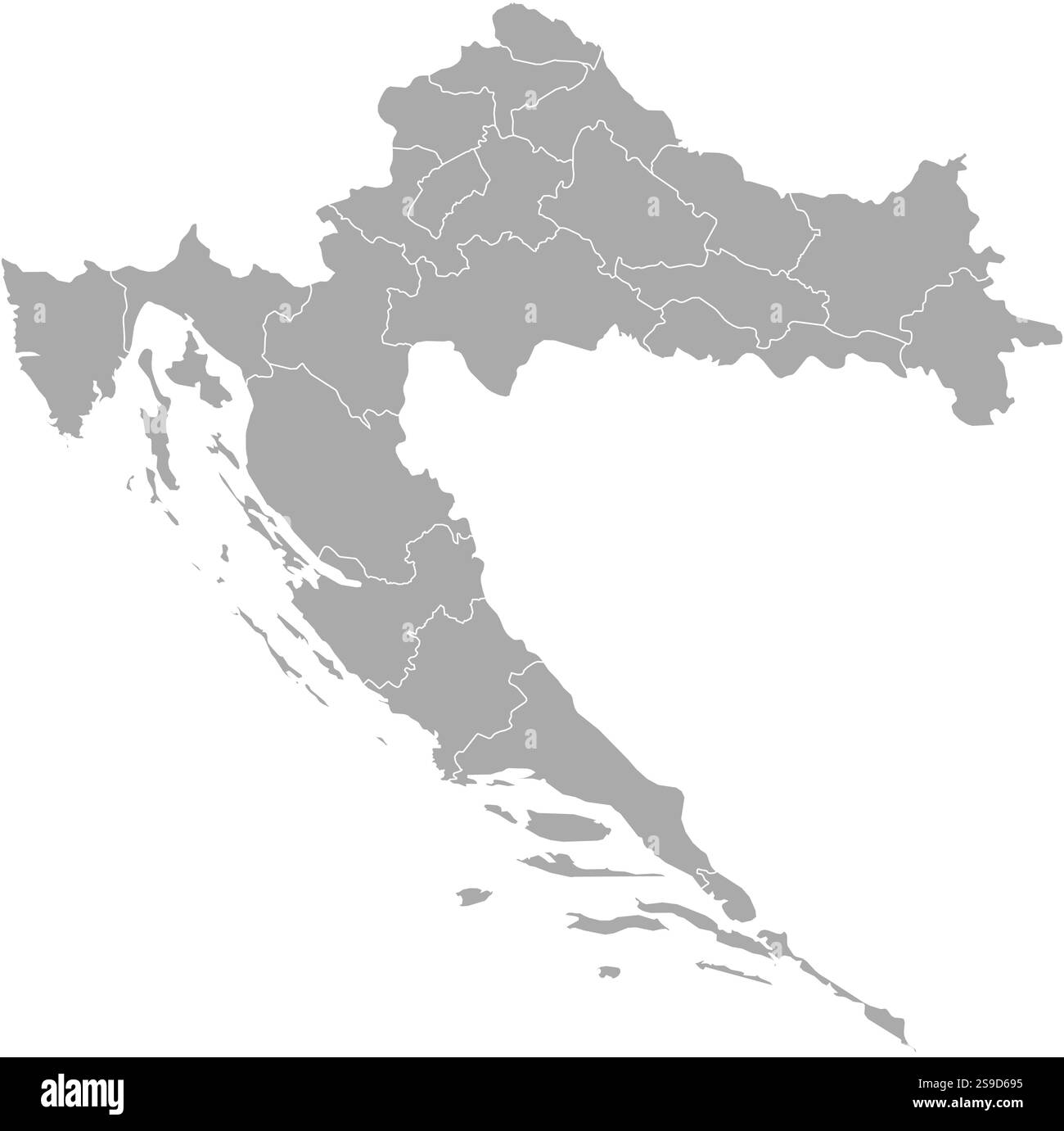 Karte von Kroatien mit den Provinzen. Stock Vektor