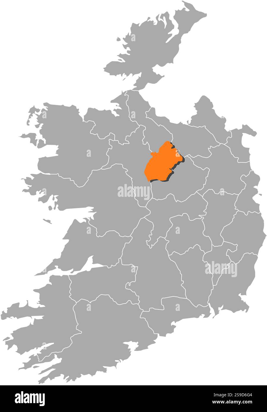 Karte von Irland mit den Provinzen Longford ist orange hervorgehoben. Stock Vektor