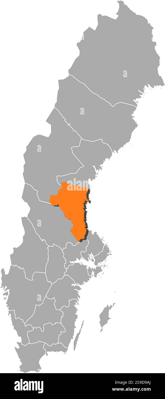 Karte von Schweden mit den Provinzen, Gävleborg County ist orange hervorgehoben. Stock Vektor