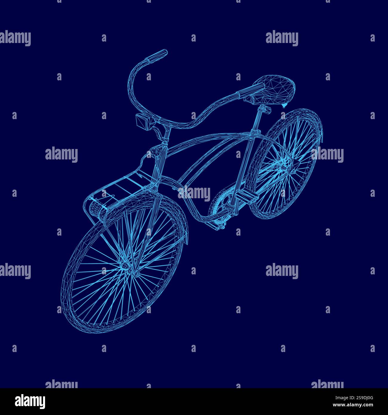 Blaues Fahrrad mit Sitz und blauem Lenker. Das Motorrad wird in einem 3D-Bild dargestellt Stock Vektor