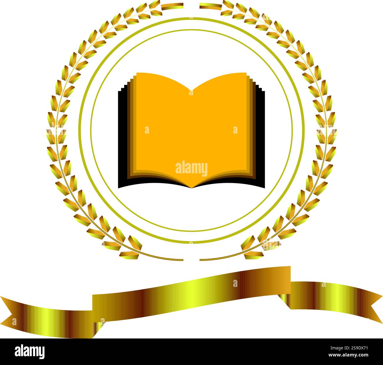 Goldener Lorbeerkranz, Bildungs-Logo-Design. Emblem der Universität. Lorbeerkranz. Vektor-Illustration des Preisträgers. Goldener Zweig. Stock Vektor