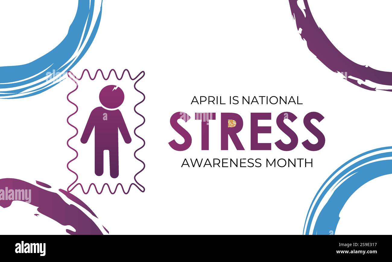 Nationaler Stressbewusstseinsmonat. Holiday Concept Vector Design. Design für Banner, Karten, Drucke, soziale Medien, Poster, Flyer- und Hintergrunddesign. Stock Vektor