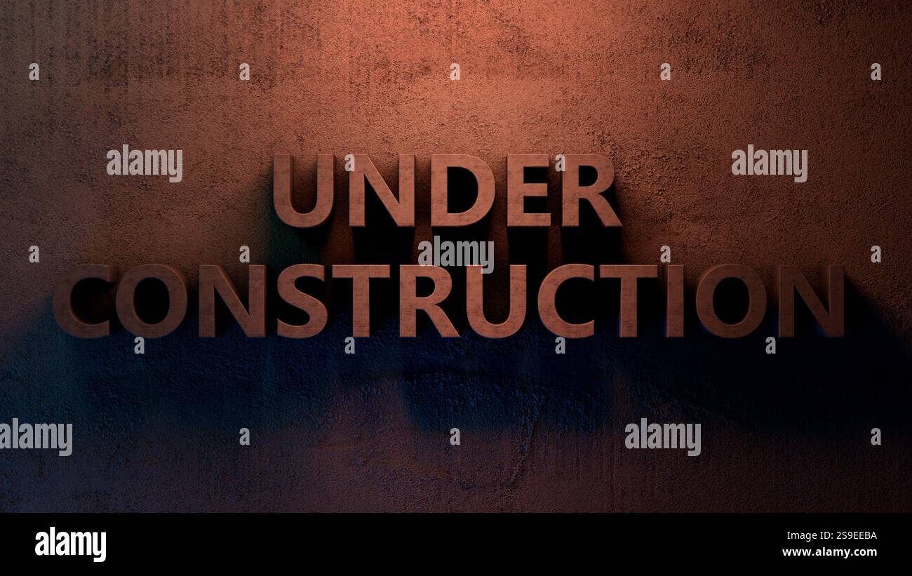 Unterbauschild 3D-Abbildung. Betonbuchstaben an der Wand. Dramatisches Licht Stockfoto