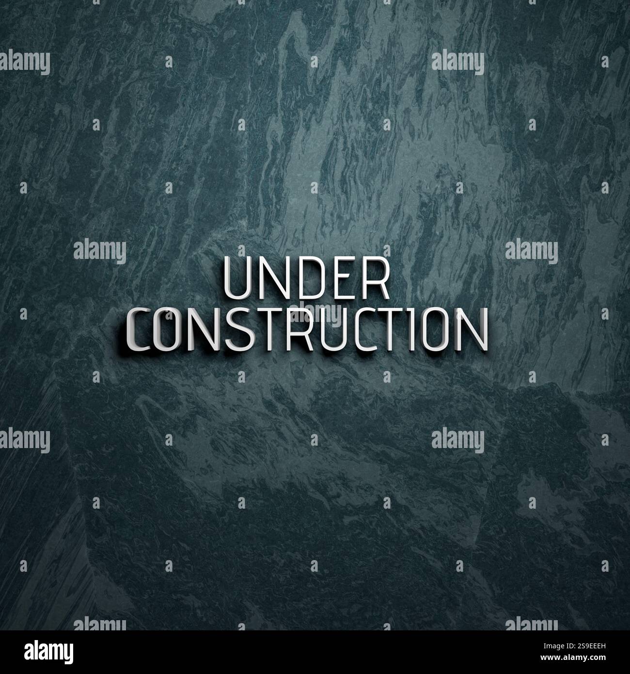 Unterbauschild 3D-Abbildung. Buchstaben an Marmorwand. Dramatisches Licht. Stockfoto