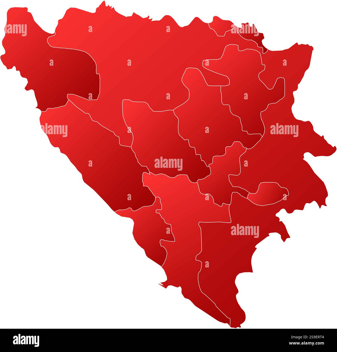 Karte von Bosnien und Herzegowina mit den Provinzen, gefüllt mit einem linearen Gradienten. Stock Vektor