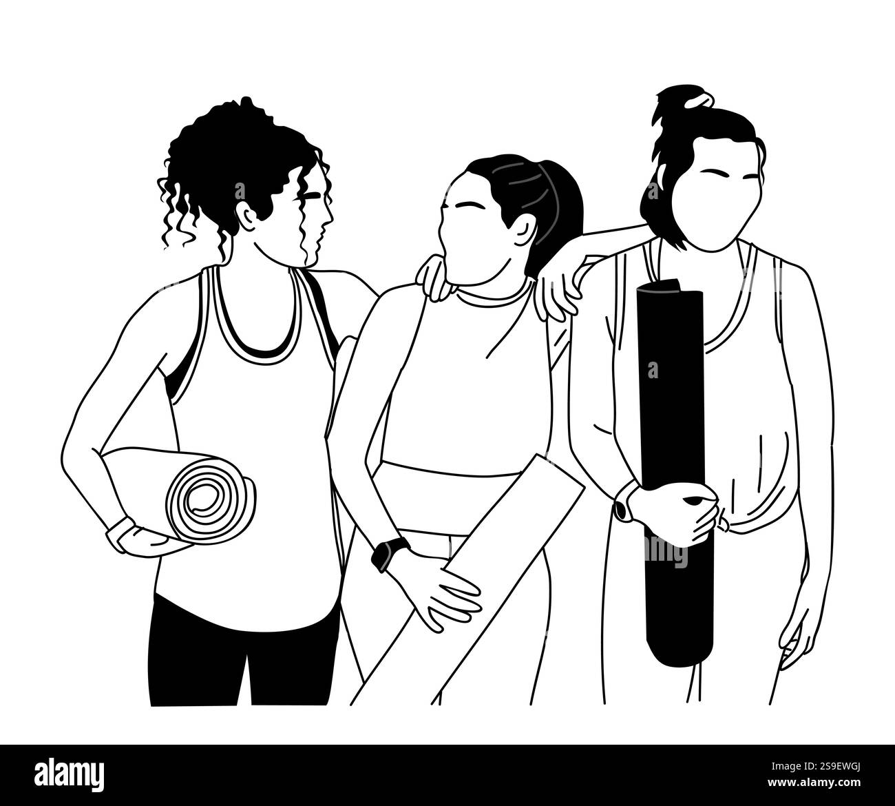 Junge Frauen, die zusammen mit Yogamatten stehen Stock Vektor