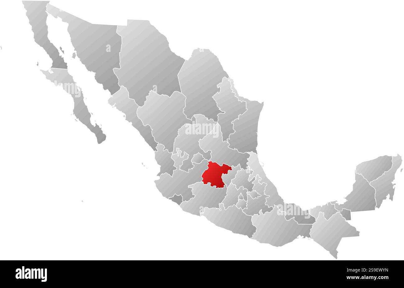 Karte von Mexiko mit den Provinzen, gefüllt mit einem linearen Gradienten, ist Guanajuato hervorgehoben. Stock Vektor