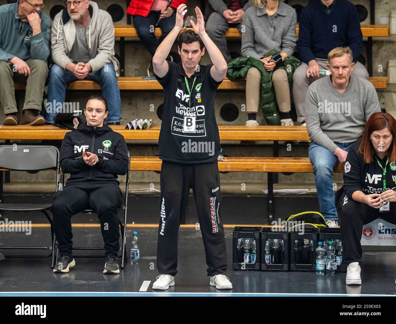 Frisch auf Goeppingen vs. TSV Bayer 04 Leverkusen, Handball, 1. Bundesliga, Spielzeit 2024/2025, 25.01.2025 Foto: EIBNER/Michael Schmidt Stockfoto