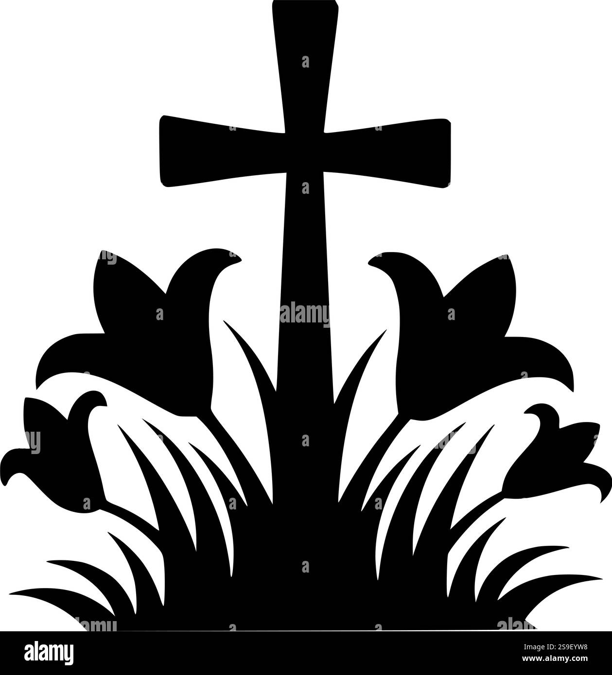Kreuz mit Lilien Silhouette perfekt für Osterbasteln, religiöse Designs und Sublimationsprojekte Stock Vektor