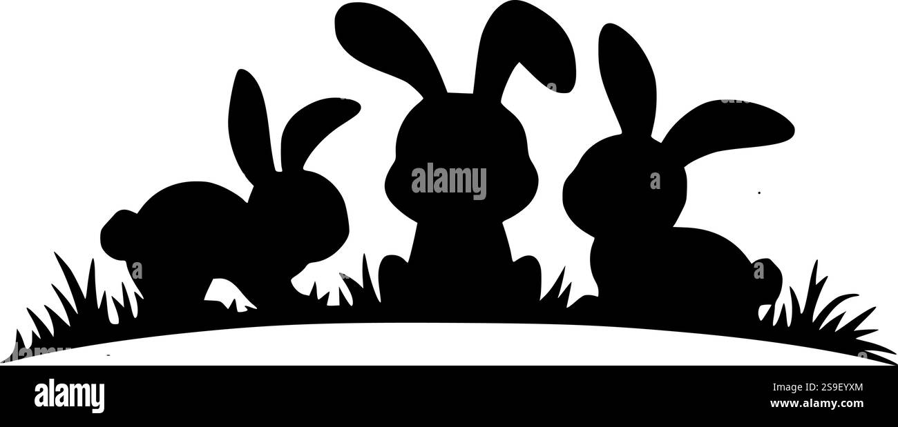 Niedliches Dreieck von Hasen-Silhouetten auf Gras, perfekt für Osterbasteln, Frühlingsdekor und Sublimationsdesigns! Stock Vektor