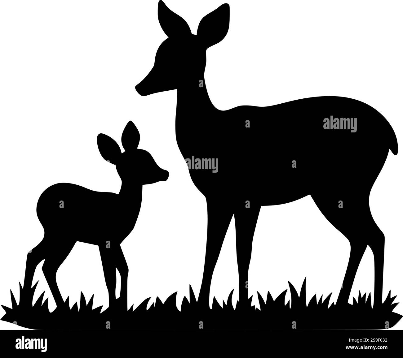 Die Silhouette von Hirsch und Rehkitz ist perfekt für Kunsthandwerk, rustikale Designs und Sublimationsprojekte Stock Vektor