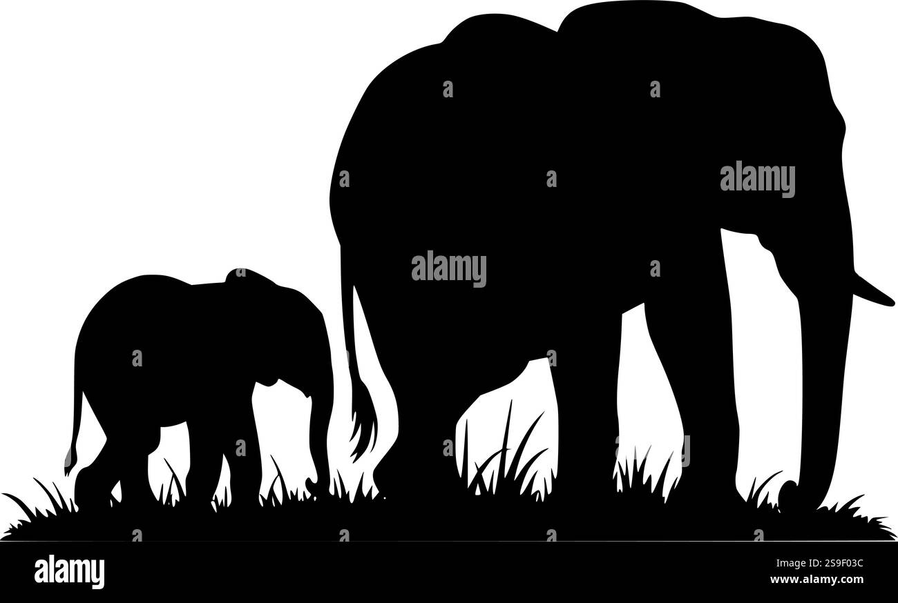 Elefanten- und Wadensilhouette perfekt für Kunsthandwerk, Tiermotive und Sublimationsprojekte Stock Vektor