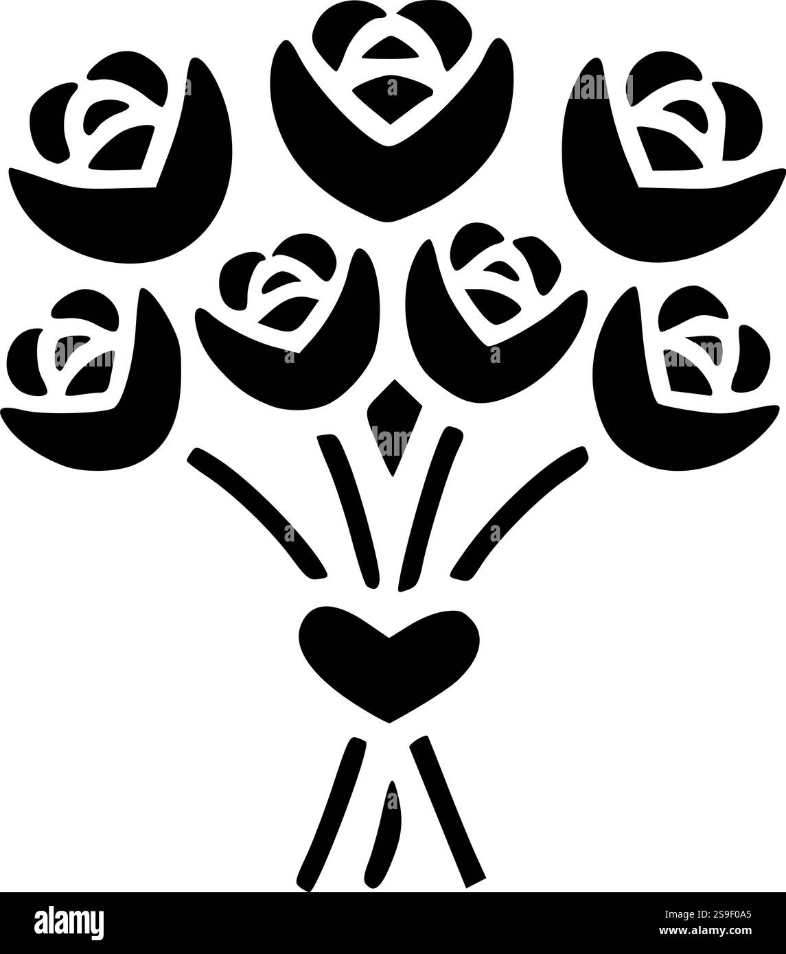 Rosenstrauß-Silhouette mit Herzakzent perfekt für Valentinstag-Bastelarbeiten, Hochzeitsmotive und romantische Sublimationsprojekte Stock Vektor