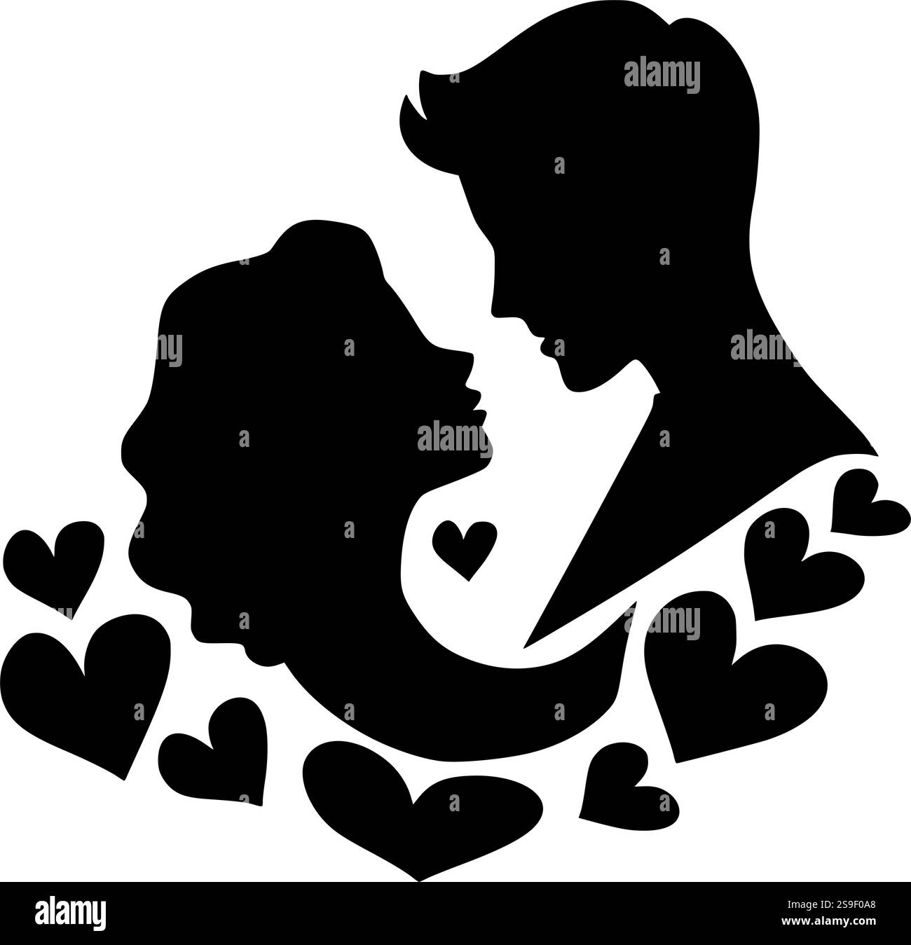 Romantische Silhouette mit Herzen, perfekt für Valentinstag-Bastelarbeiten, Liebesmotive und Sublimationsprojekte Stock Vektor