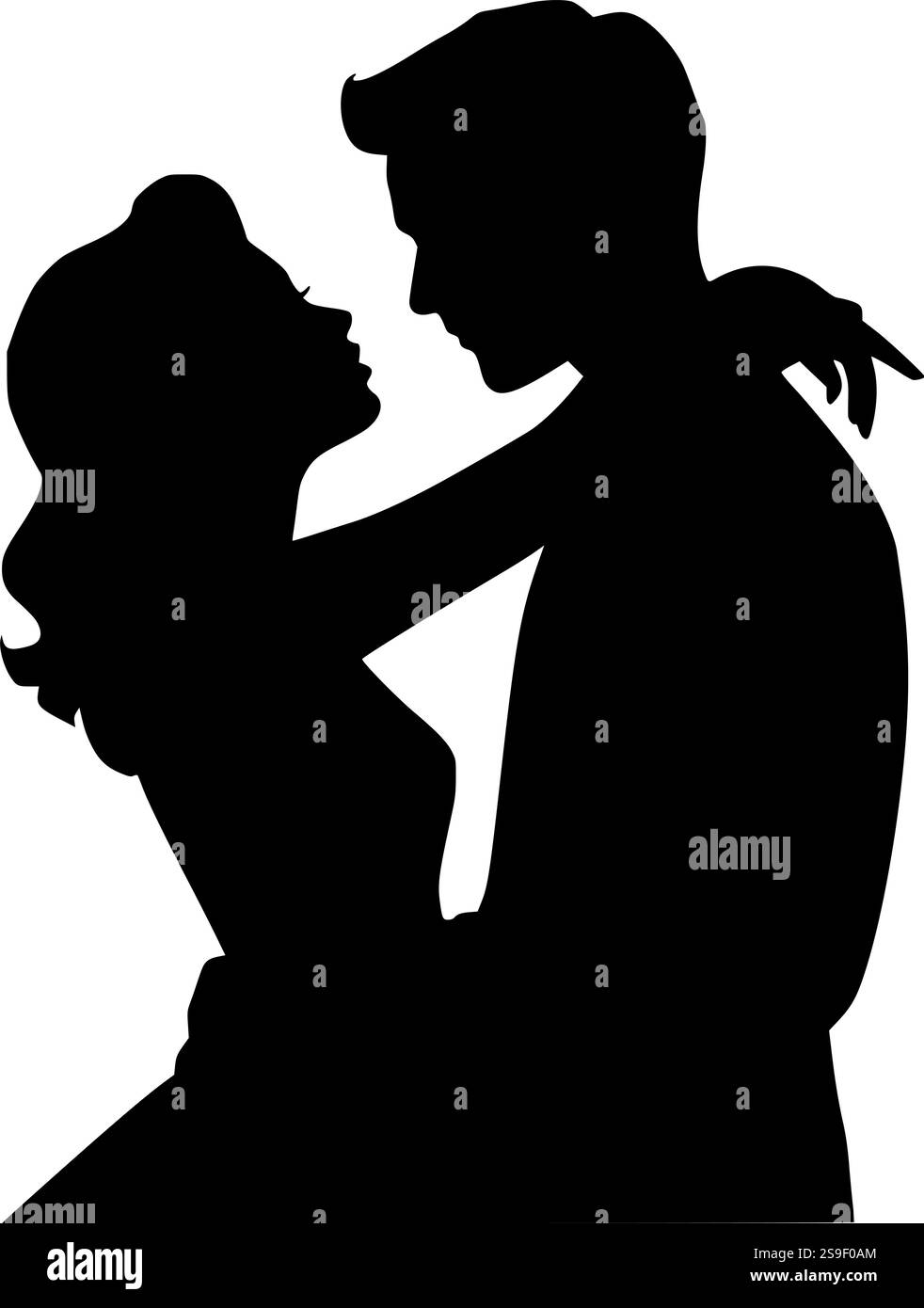 Die Silhouette eines romantischen Paares eignet sich perfekt für Valentinstag-Designs, Hochzeitsdekor, Kunsthandwerk mit Liebe und Sublimationsprojekte Stock Vektor