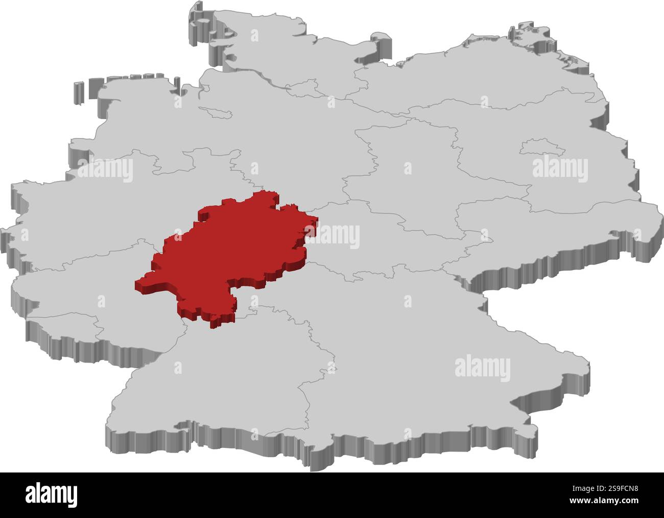 Karte von Deutschland als graues Stück. Hessen ist rot hervorgehoben. Stock Vektor