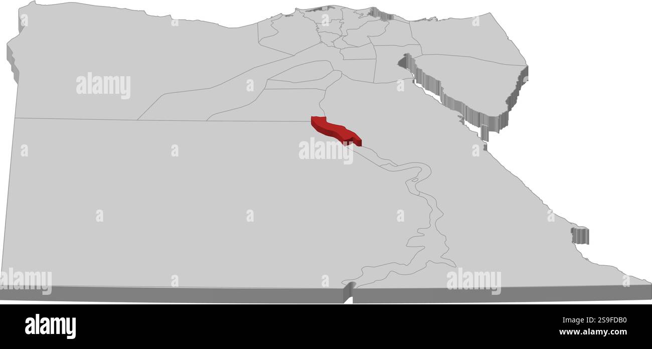 Karte von Ägypten als graues Stück ist Asyut rot hervorgehoben. Stock Vektor