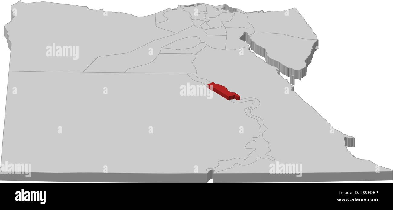 Karte von Ägypten als graues Stück ist Sohag rot hervorgehoben. Stock Vektor