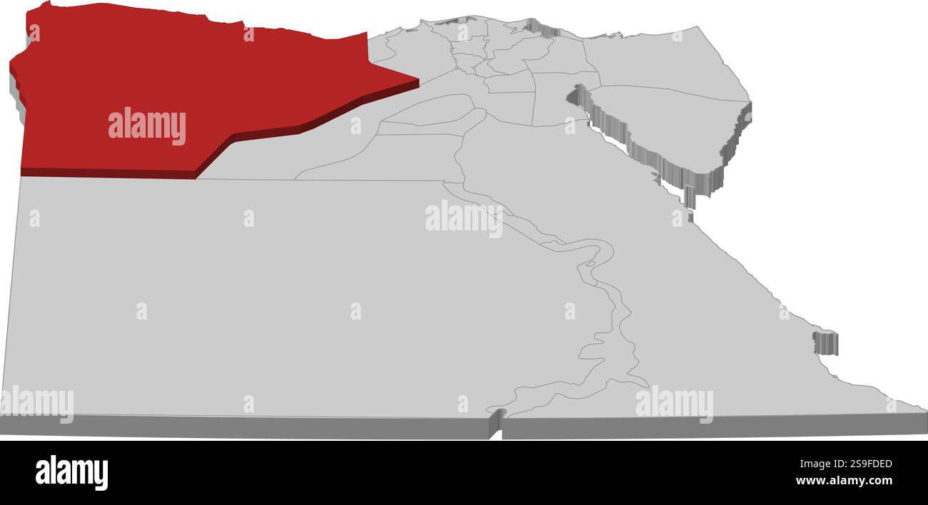 Karte von Ägypten als graues Stück ist Matrouh rot hervorgehoben. Stock Vektor