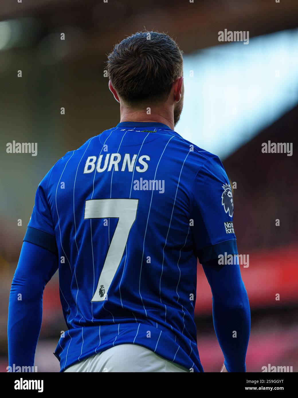 Wes Burns von Ipswich Town während des Premier League-Spiels zwischen Liverpool und Ipswich Town in Anfield, Liverpool am Samstag, den 25. Januar 2025. (Foto: Steven Halliwell | MI News) Stockfoto