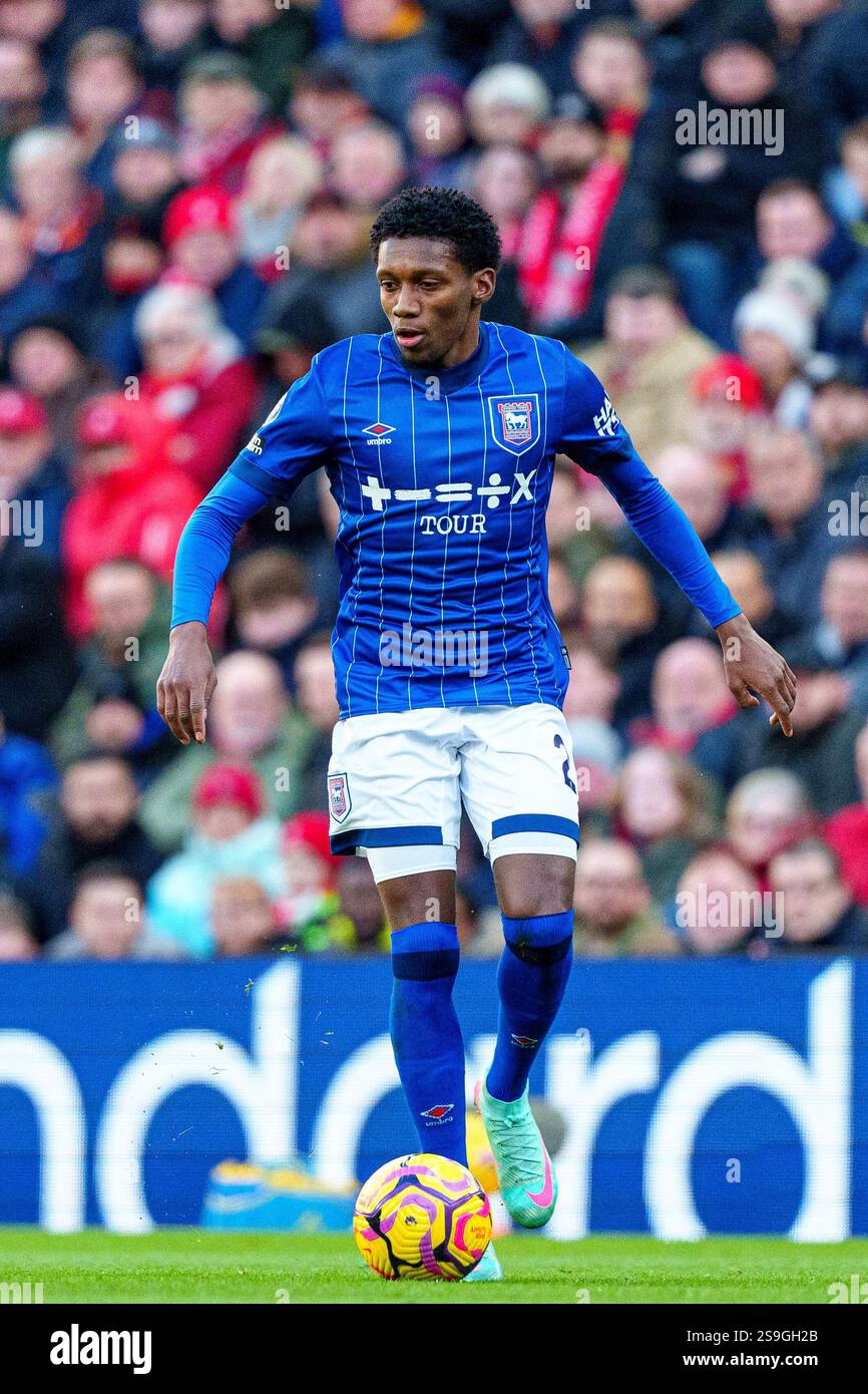 Jaden Philogene aus Ipswich Town während des Premier League-Spiels zwischen Liverpool und Ipswich Town in Anfield, Liverpool am Samstag, den 25. Januar 2025. (Foto: Steven Halliwell | MI News) Stockfoto