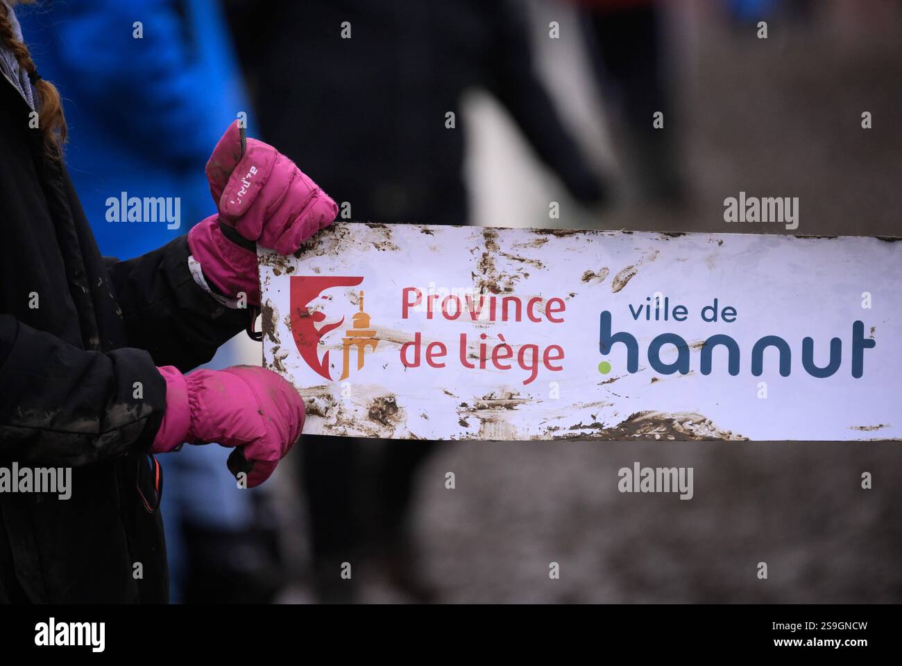 Illustrationsfoto, aufgenommen während des Herrenrennens beim CrossCup-Leichtathletik-Event in Hannut am Sonntag, den 26. Januar 2025, Etappe 4/5 des CrossCup-Wettbewerbs. BELGA FOTO JOHN THYS Stockfoto
